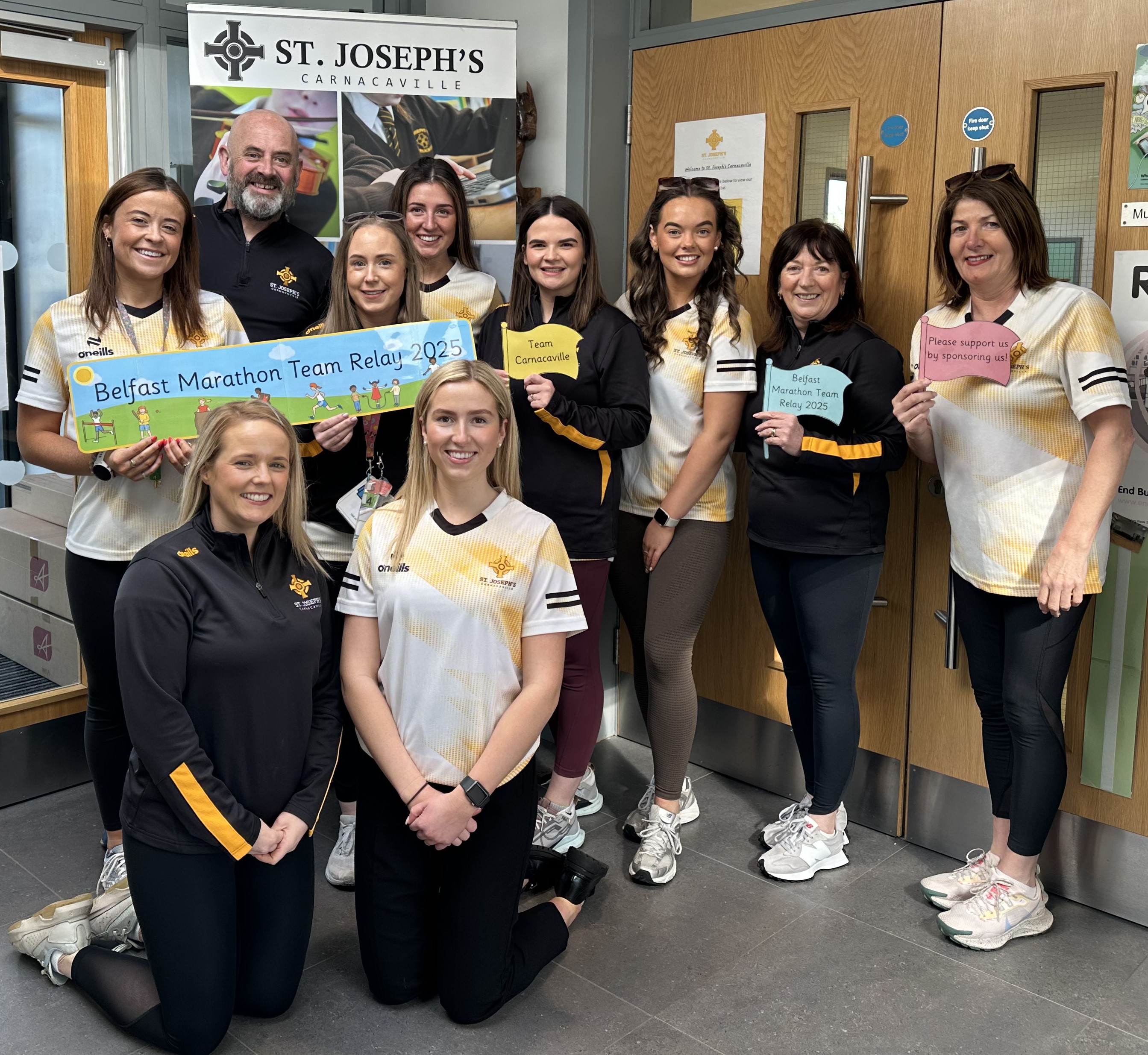 Staff members of the 2 relay teams taking part in The Belfast Marathon on May 4th